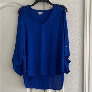Lily White Royal Blue Blouse with Cutout Shoulders